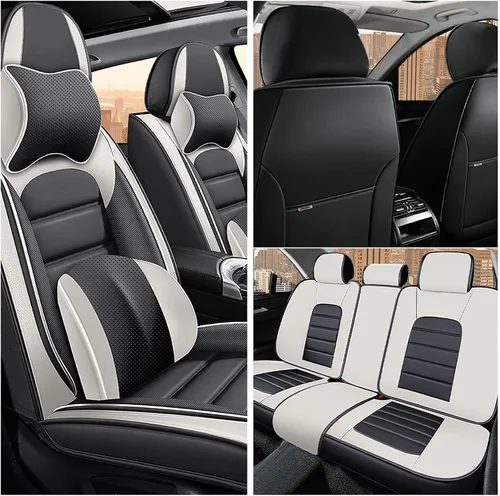 Vista 2 de Fundas de asiento de automóvil de lujo para Honda Element 2003-2011, impermeables, suaves, transpirables, de piel sintética, con bolsillos