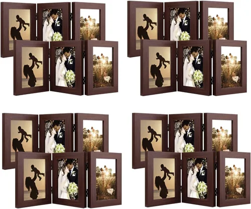 Vista 48 de Golden State Art - Marco decorativo con bisagras para mesa, escritorio, 3 aberturas verticales, con cristal real