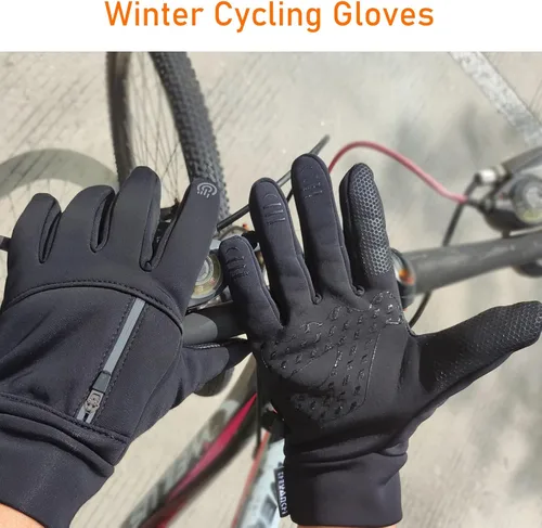 Vista 6 de LJCUTE Guantes de ciclismo de invierno para hombres y mujeres, resistentes al viento, para clima frío, pantalla táctil, guantes de motocicleta