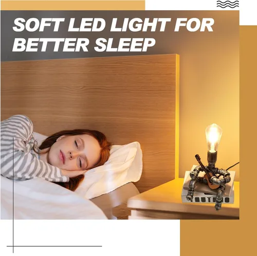 Vista 6 de VIHOSE Lámpara de mesa de tubo de metal, lámpara de escritorio de estilo robot creativo, luz industrial vintage para hombres, mesita de noche, bar