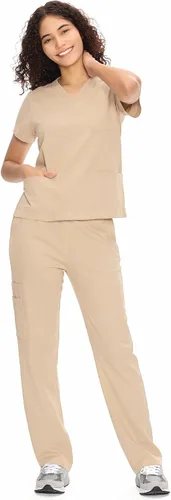 Vista 9 de COZYFIT Scrubs for Women Set - V-Neck & Straight Leg Pants with 9 Pockets Negro