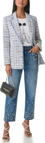 Vista 2 de Karl Lagerfeld Paris Chaqueta deportiva de tweed de manga larga para mujer
