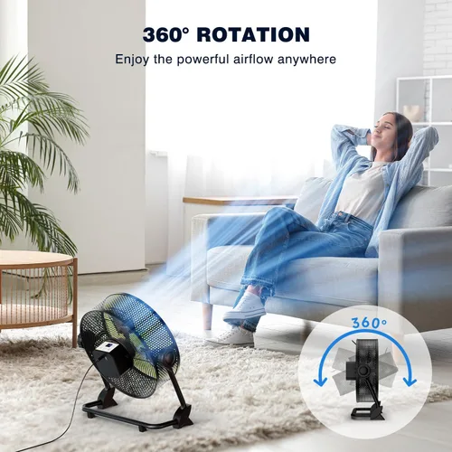 Vista 5 de Ventilador de piso recargable portátil de 10 pulgadas, ventilador silencioso de metal con pilas, tiempo de funcionamiento 24 horas, 12 velocidades