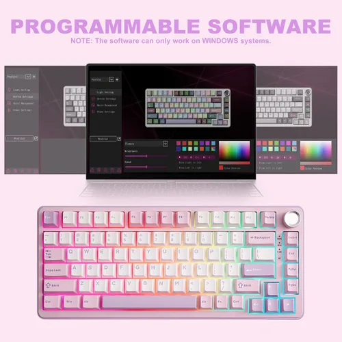 Vista 7 de YUNZII Teclado mecánico inalámbrico B75 PRO, diseño del 75 % con perilla, estructura personalizada de junta de intercambio en caliente