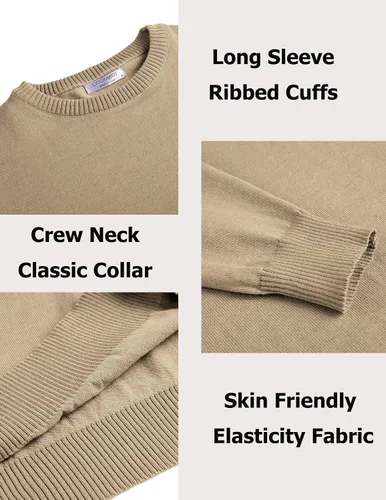 Vista 5 de COOFANDY Suéter de cuello redondo para hombre, sudaderas ligeras, suéter de punto, suéter de manga larga casual a la moda