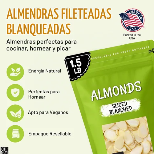 Vista 5 de Oh! Nuts Almendras en rodajas blanqueadas, 1.5 lb - Crudo, calidad premium