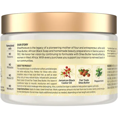 Vista 2 de SheaMoisture - Acondicionador sin enjuague, paquete de 3 – Aceite de ricino negro jamaicano para fortalecer y restaurar la fórmula para reparar
