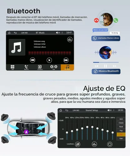 Vista 6 de Estéreo de coche doble DIN con CarPlay Android Auto, radio de pantalla táctil de 7 pulgadas, unidad principal universal de 2 DIN Bluetooth 5.0 FM