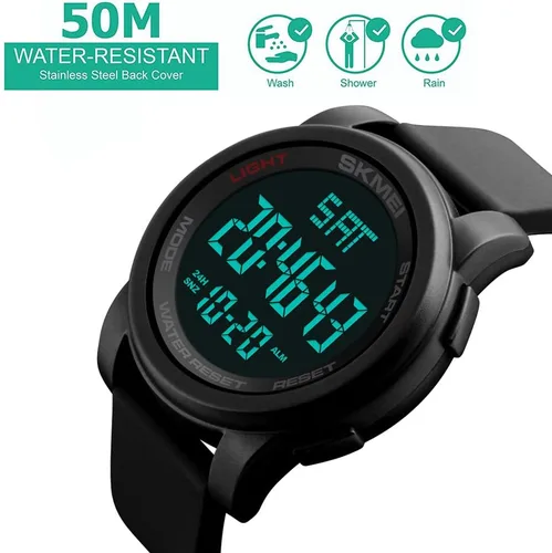 Vista 5 de SKMEI Simple Digital Relojes Militares Impermeable Electrónico LED Doble Hora Negro Reloj