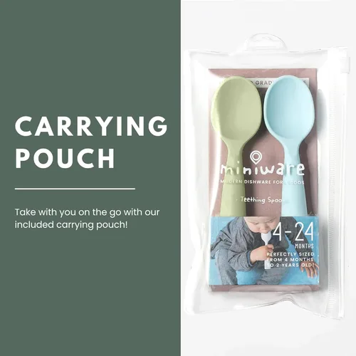 Vista 4 de Miniware Cuchara de silicona para bebé para entrenamiento, utensilios para bebés sin BPA, cucharas para bebés de 6 meses, 100% silicona de grado