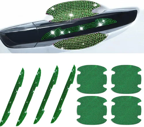 Vista 13 de 8 piezas de pegatinas protectoras con diamantes de imitación para manija de puerta de auto, protector de entrada de puerta de auto con adornos