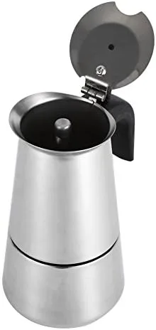 Vista 6 de Cafetera italiana de acero inoxidable, máquina de café espreeso para estufa, máquina de espreeso y olla para estufa de gas o cerámica eléctrica