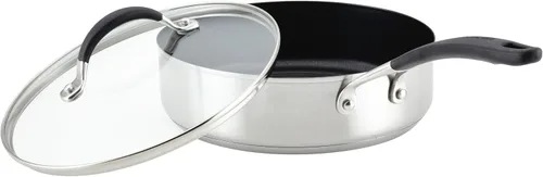 Vista 10 de Circulon SteelShield - Sartén con tapa y tecnología híbrida SteelShield de acero inoxidable y antiadherente, 3 cuartos de galón, acero inoxidable