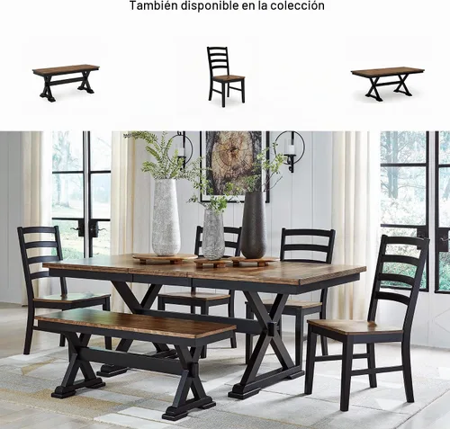 Vista 9 de Signature Design by Ashley Wildenauer Farmhouse - Banco de comedor de 50 pulgadas, marrón oscuro y negro