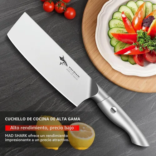 Vista 2 de MAD SHARK Cuchillo Nakiri de 7 pulgadas, cuchillo alemán ultra afilado de acero inoxidable para verduras, mango ergonómico, cuchillo de cocina
