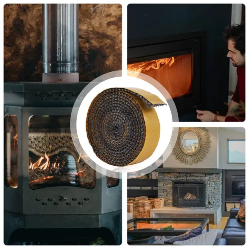 Vista 7 de Sello de cinta para chimenea, 1 x 1/8 x 79 pulgadas, sello de cuerda de fibra de vidrio autoadhesivo, junta de estufa de madera, cinta plana