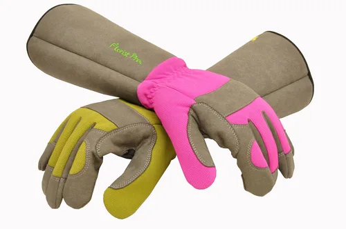 Vista 7 de G & F Products Florist Pro - Guantes de jardinería de rosa, palma de cuero sintético, protección contra espinas, manga larga
