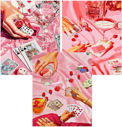 Vista 18 de KICHANG Juego de 4 piezas de pintura de diamante vintage rosa para adultos, kits de arte de diamantes 5D, diamantes redondos de taladro completo