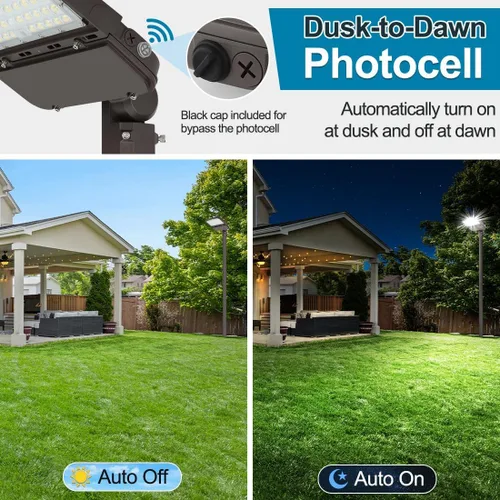 Vista 3 de Luz LED de estacionamiento de 150 W con fotocélula del anochecer al amanecer, luz LED regulable para caja de zapatos al aire libre con soporte