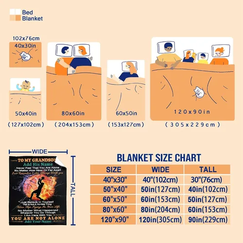 Vista 6 de Manta personalizada con nombre de nieto de la abuela y el abuelo de 40 x 50 pulgadas, regalo personalizado con nombre de niño, manta de baloncesto