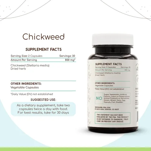 Vista 2 de HerbEra Chickweed 60 Cápsulas, 800 mg, Pamplina (Stellaria Media) Hierba Seca (60 Cápsulas)