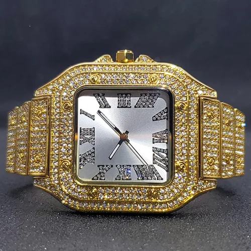 Vista 4 de PLADEN Mens Diamond Watch Bling Iced Out Watch Fashion Crystal Big Face Watch Quartz Gold Silver Hip Hop for Men Watch