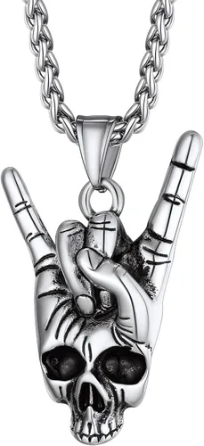 Vista 15 de Richsteel Phoenix/Wolf/Rock Hand/Skeleton Necklace for Men Phoenix Negro