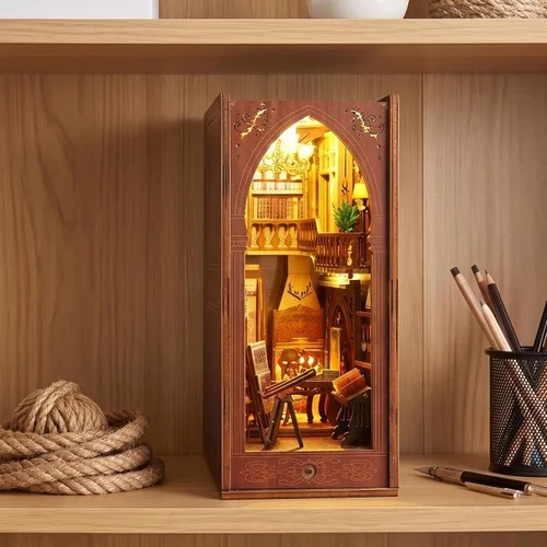 Vista 2 de Suruim - Kit de manualidades para rincón de libros, rompecabezas para sujetalibros, miniatura, biblioteca, estante de libros, inserto