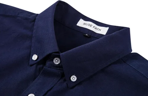 Vista 3 de MUSE FATH Camisa de vestir Oxford para hombre - Camisa de manga larga de algodón casual de ajuste regular