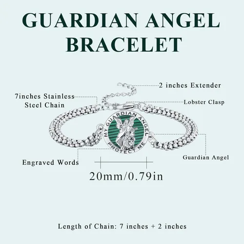 Vista 73 de Pulsera unisex de San Miguel/Cristóbal/Benedicto/Jude/José/Guadalupe/Ángel de la Guarda/Santa Muerte Pulsera de plata de ley 925 con cadena de doble