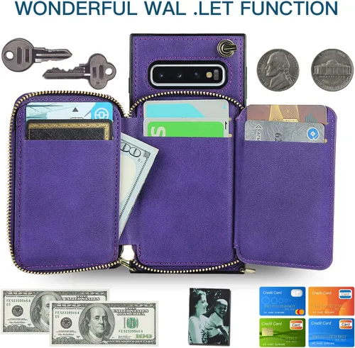 Vista 3 de Asuwish Funda de teléfono para Samsung Galaxy S10 con protector de pantalla de vidrio templado y soporte para tarjetas con cremallera, soporte