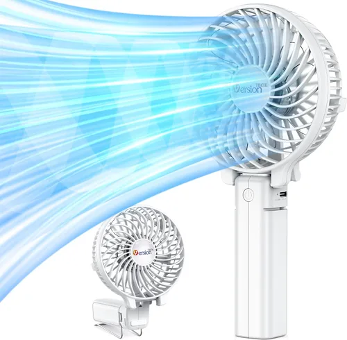 Vista 9 de VersionTECH. Ventilador de mano portátil, potente+durable+4000mAh+plegable 180°, mini ventiladores de mesa con USB recargable funciona