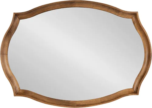 Vista 8 de Kate and Laurel Hatherleigh Espejo de pared ovalado festoneado de transición; 24 x 34; marrón rústico; espejo rectangular decorativo de madera