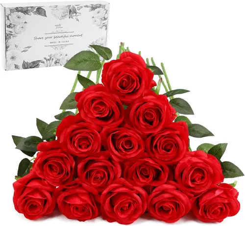 Vista 34 de Rosas artificiales negras – 10 piezas de rosas artificiales falsas de seda con tallos para decoración del hogar, boda, hotel, oficina, centro de mesa
