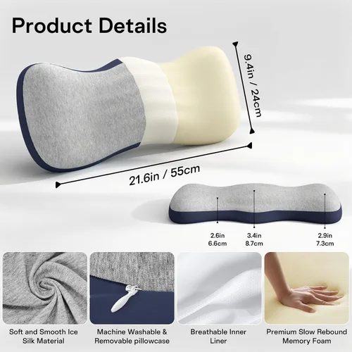 Vista 2 de Almohada de Soporte Lumbar para Cama, Almohadas de Espuma Viscoelástica para Alivio del Dolor de Espalda, Almohada de Alivio del Dolor Lumbar