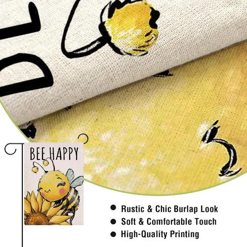 Vista 4 de Artofy Bandera decorativa pequeña para jardín de primavera y verano con diseño de abejorros y girasoles, flor feliz de abeja, decoración exterior