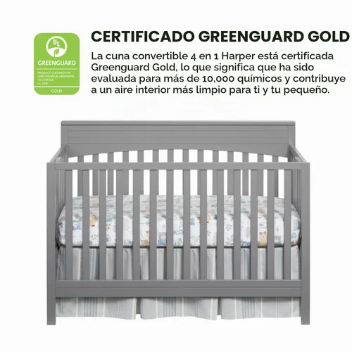 Vista 4 de Oxford Baby Harper - Cuna convertible 4 en 1, gris paloma, certificado GreenGuard Gold Gris (Dove Gray)