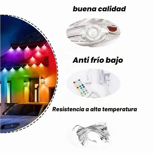 Vista 2 de Luces RGB Permanentes para Exteriores, Luces LED Inteligentes Impermeables para Aleros con Control de Aplicación/Remoto, Impermeables IP67 para DIY