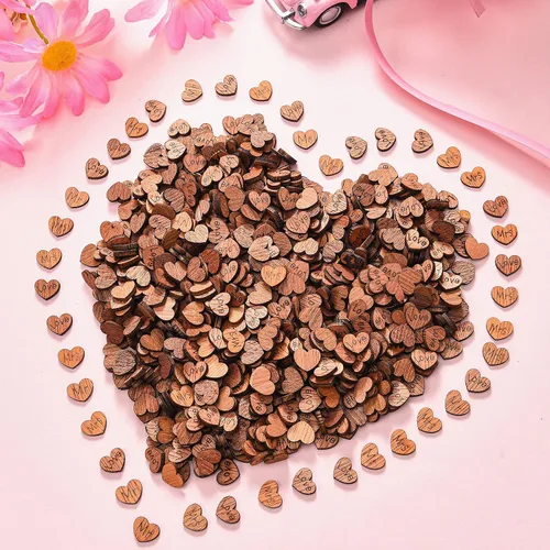 Vista 4 de Blulu 1000 piezas de confeti de corazón de madera pequeño para manualidades, mesa de boda rústica, centros de mesa de amor, decoración de tartas