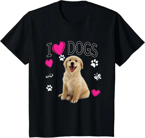 Vista 74 de Camiseta I Love Dogs - Camiseta Golden Labrador retriever, Azul Negro