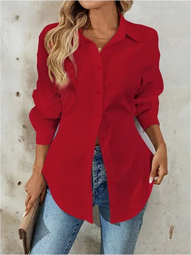 Vista 5 de WDIRARA Blusa de manga larga con botones para mujer, ajustada, con cuello, casual, para el trabajo