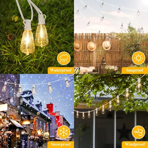 Vista 5 de Brightever Luces de Cadena para Exteriores de 25 Pies, Luces de Patio ST38 con 13 Bombillas Edison, Luces Colgantes Impermeables Conectables