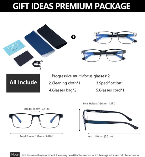 Vista 5 de SKYOAK Paquete de 2 lentes de lectura duraderos progresivos multienfoque para hombre, bloqueo de luz azul, lector de computadora