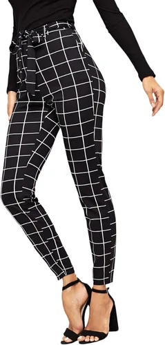 Vista 3 de WDIRARA Leggings elásticos para mujer estampado a cuadros pantalones suaves y ajustados a la moda