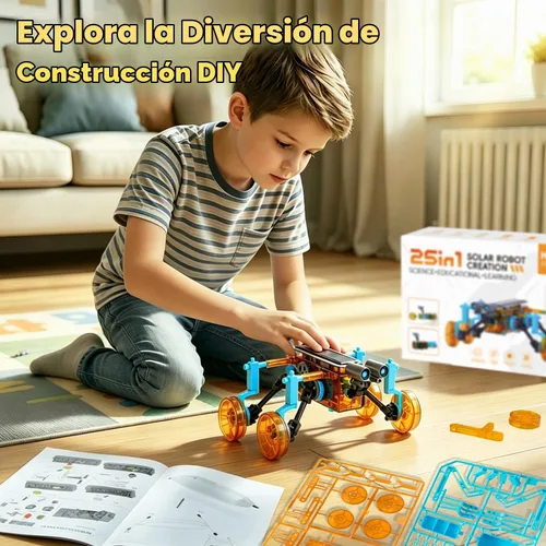 Vista 2 de STEM 25 en 1 Robot Solar Kit Educativo Juguetes de Construcción para Niños Azul y naranja