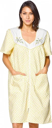 Vista 9 de Casual Nights Vestido de casa con cremallera frontal para mujer, manga corta, tejido, bata de casa con bolsillos Azul (Blue Dogs)
