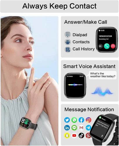 Vista 2 de Relojes inteligentes para hombres/mujeres, llamada Bluetooth de 1.75 pulgadas, reloj inteligente de voz AI, monitor de frecuencia cardíaca 24/7