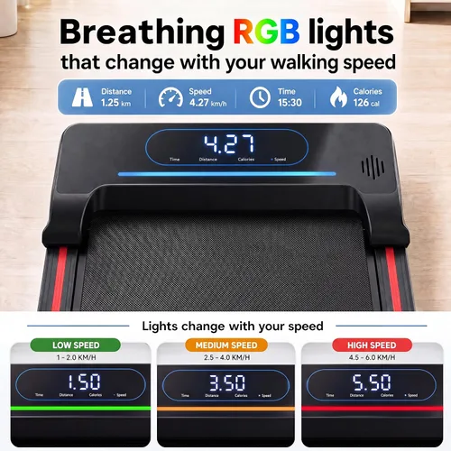 Vista 3 de JUKER Caminadora debajo del escritorio con inclinación, RGB y Bluetooth