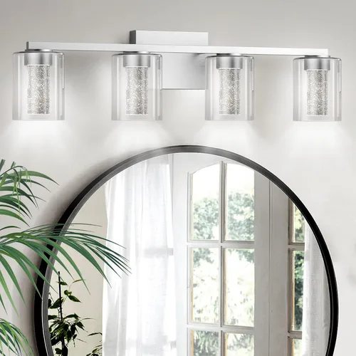 Vista 10 de Lámparas de baño modernas LED sobre espejo, 3 luces de tocador de níquel cepillado con 5 modos de color, lámpara de tocador de baño regulable