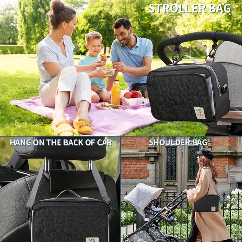 Vista 4 de TRENDPLAY Pequeña bolsa de pañales, organizador de cochecito pequeño con bolsillos para toallitas, consola para padres con correas de cochecito